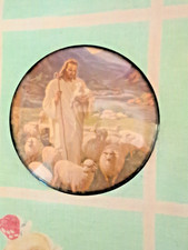 Vintage Jesus The Good Shepherd Wall Hanging Round Dome Convex Glass 4