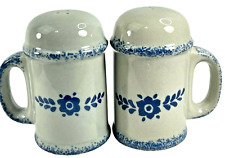 Vintage Cobalt Blue Mug Flower Floral Salt and Pepper Shakers       picture