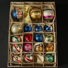 Vintage Poland Hand Blown Christmas Ornaments Multi-Color Striped Lot of 18 picture