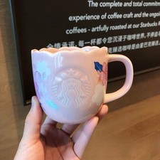 NEW Starbucks Cherry Blossom Ceramic Mug 355ml Elegant Scalloped Rim Spring Cup picture
