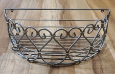 Vintage Rustic Metal Wire Wall Hanging Pocket Basket Scrollwork Planter Hearts picture