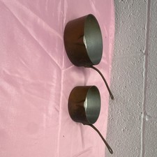 Pair of vintage French copper saucepans with long brass handles. picture