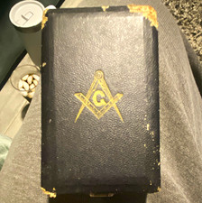 Vintage Masonic Square & Compass Grooming/Vanity Travel Tool Kit Black Case picture