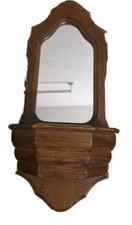 Vtg 80s Rustic Cottage Farmhouse Wood Wall Hanging Mirror with Planter Box 18x7
