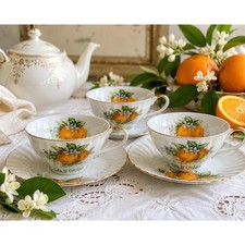 VTG SET of 3 'California' E W Princess Tea Cups Saucer Hand Painted Oranges Gold picture