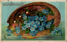 Best Wishes Pretty Blue Flowers 1920 Embossed Postcard picture