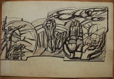 Ukrainian Soviet Painting avant-garde figure cosmonaut miner atom soldier space picture