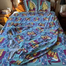 Vintage Disney Winnie the Pooh Full Sheet Set Winter Chilly Cotton 4 Pc Flannel picture