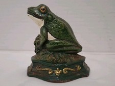Vintage Cast Iron Hand Painted Frog Door Stop or Bookend Stand 3