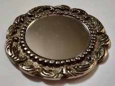  ANTIQUE SILVER FLOWER SCROLL COMPACT PURSE MIRROR picture