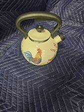 Vintage Garden Rooster Enamel Whistling Tea Kettle 2 QT picture