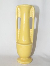 Vintage Yellow ART DECO Design Handled ART POTTERY Vase MADE IN USA picture