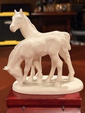 Vintage Erphila Germany White Porcelain Mare & Foal Horse Figurine 6” Ex Cond picture