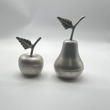 Vintage India Pewter Tone Apple Pear Salt Pepper Shakers Set of 2 picture