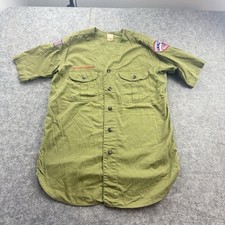 VTG BSA Boy Scouts Of America Shirt Mens Small Patches 60s V Neck Olive Green picture