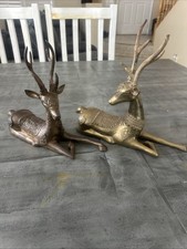 Exquisite VTG Set Of 2 Designed Brass Deer – Combined 7.65 Lbs & 12” x 10.25” picture