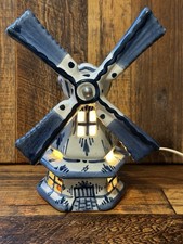 VINTAGE DELFT HOLLAND (MARKED)  BLUE WINDMILL LIGHT NIGHTLIGHT LAMP picture
