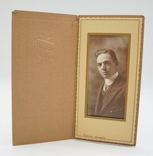 Antique 1910s Sepia Photo Frank Mowry Young Man Portrait Folder Mounted Vintage picture