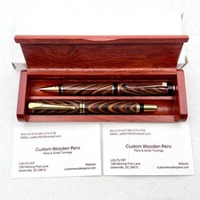 Custom Wooden Pens Hand Turned Banded Dymondwood Ballpoint Roller 2pc Pen Set picture