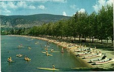 Vintage Penticton BC Bathing Beach Peach Festival Postcard Canada picture