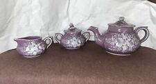 Vintage Purple Hand Painted Kbny Italy Ceramic Teapot with Sugar and Creamer Set picture