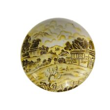 Chinese Yellow White Village Tree Graphic Porcelain Decor Plate ws3300 picture