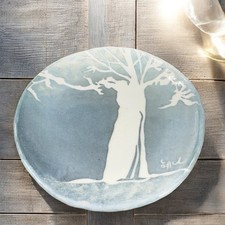 Vintage Oriental Hand Made Studio Pottery Dish Plate Tree Scene Artist Signed picture