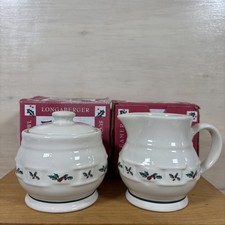 Longaberger Pottery 1995 Traditional Holly Christmas Creamer & Sugar Bowl NIB picture