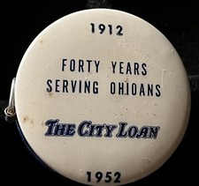 Vintage THE CITY LOAN Ohio Celluloid Tape Measure from 1952 picture