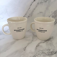 Starbucks White Ceramic Coffee Mug Set of 2, Coffee & Tea Theme picture