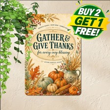 Glamorous Pumpkin Harvest Blessing Sign Rustic Autumn Thanksgiving Tin Plaque picture