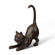 Rustic Cast Iron Playful Cat Figurine – Heavy-Duty Antique Style Decor & Bookend picture