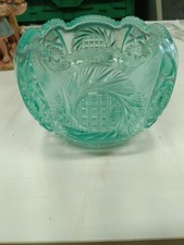 Fenton Rose Bowl Spruce Green Scalloped Sawtooth Edge Starburst Tree Pattern T24 picture