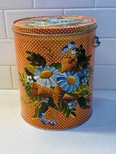 Vintage 1980 Signed PIPKA Hand Painted Toleware Tin Pail Bavarian Folk Art 8.5x6 picture