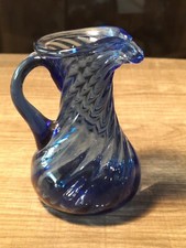 Vintage Blue Glass Swirl Twisted Optic Creamer Pitcher Vase picture