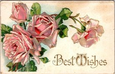 1907 Sullivan, Wisconsin Postmark, Best Wishes, Pink Roses, Embossed, 2243 picture