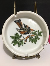 Fitz and Floyd Fit56 Bird Ashtray - Olive Green side Discontinued Japan label picture