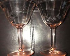 Set of 2 - Antique Etched Pink Sherbet - Depression Glass 5 1/2” tall 4” wide picture