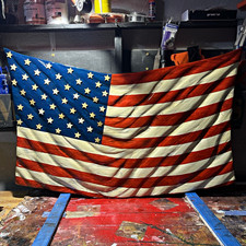 Wooden  Hand Carved and Painted hanging wall flag picture
