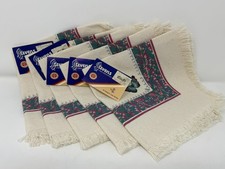 Vintage Stevens Linen Napkins Set 5 NWT Butterfly Floral Fringe USA 16x16  0761 picture