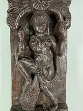 Vintage Indian Hand Carved Wood 2 Apsara Dancers Wall Panel Sculpture 17.5” picture
