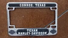 VINTAGE HARLEY DEALER MOTORCYCLE LICENSE  FRAME, CONROE TEXAS  TEXAN picture