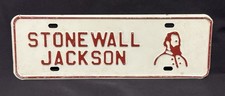 Original Vintage White & Red Stonewall Jackson License Plate picture