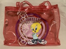 VTG 1999 Warner Bros Looney Tunes Tweety Bird Graphic Pink Clear Vinyl Handbag picture