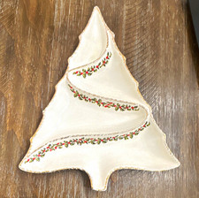 Vintage Christmas Tree Divided Serving Platter Holly Berries Gold Trim 15.25” picture
