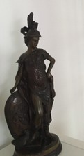 Athena Warrior Goddess Bronze Statue W/ Medusa Shield H 19” picture