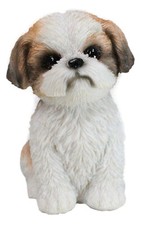 Adorable Lifelike Shih Tzu Puppy Dog Sitting Figurine with Glass Eyes Home Decor picture