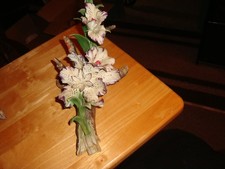VINTAGE CAPODIMONTE PORCELAIN FLOWER STUNNING ORCHID ON A LOG LARGE ITALY picture