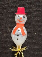 Vintage Blown Glass Snowman Frosted Painted Christmas Ornament Clip Felt Hat picture