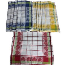 Vtg NOS Kitchen Dish Towels Set 12 Cotton Linen Plaid Berries Citrus Tea Towels picture